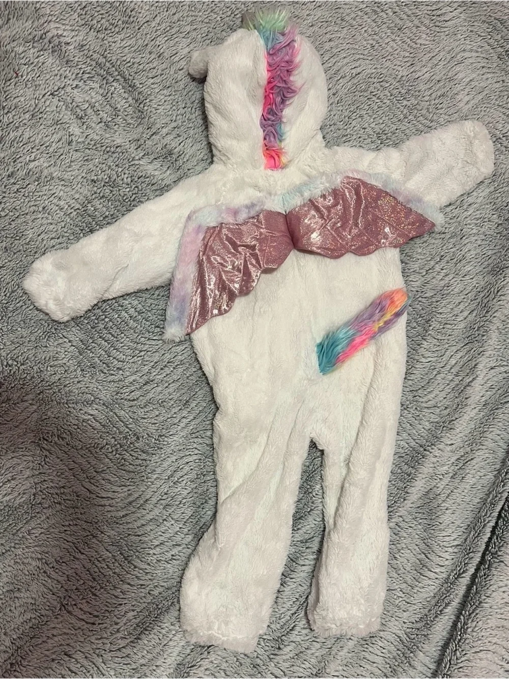 Spirit White Unicorn Costume with Pink Shimmer Wings and Rainbow Mane